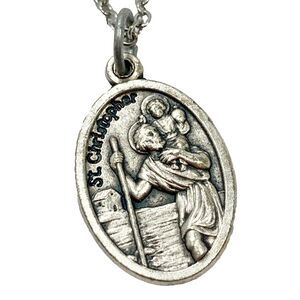 Vintage St. Christopher Medal Necklace Catholic Saint Travelers Jesus Italy 18"